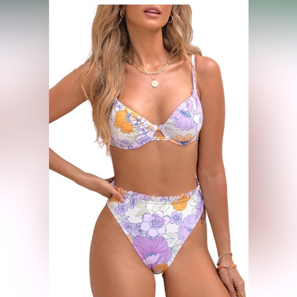 NWT CUPSHE Bikini Set High Waisted Push Up Cheeky Drawstring Suit, Size Small - Picture 1 of 10